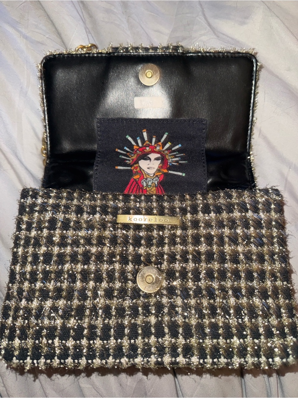 Kooroloo Tweed Chain Shoulder Bag in Black and Gold